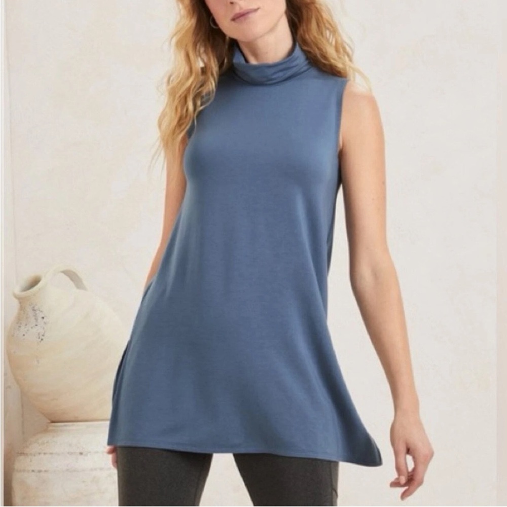 Garnet Hill Mock Neck Tunic Bering Sea Tencel Lyocell A-Line Women’s Size L